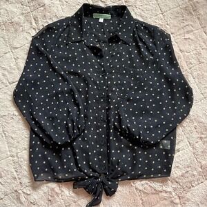 Pleione Sheer Button Down Polka Dot Blouse‎ Women's Size Small